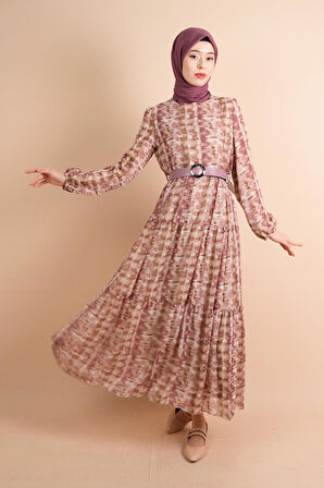 Yeni Koleksiyon Astarlı Şifon Batik Desen Pembe