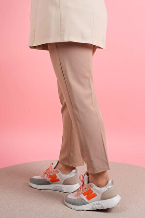 Kadın Dar Kalıp Havuç Pantolon Bel Lastikli Pantolon Bej