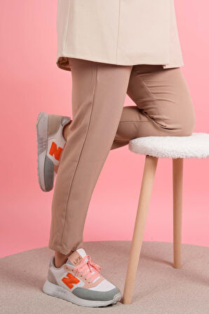 Kadın Dar Kalıp Havuç Pantolon Bel Lastikli Pantolon Bej