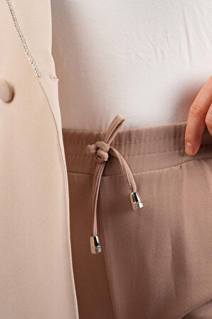 Kadın Dar Kalıp Havuç Pantolon Bel Lastikli Pantolon Bej