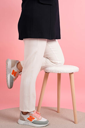 Kadın Dar Kalıp Havuç Pantolon Bel Lastikli Pantolon Beyaz