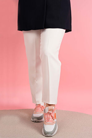 Kadın Dar Kalıp Havuç Pantolon Bel Lastikli Pantolon Beyaz