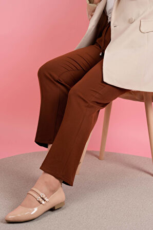 Kadın Dar Kalıp Havuç Pantolon Bel Lastikli Pantolon Kahverengi
