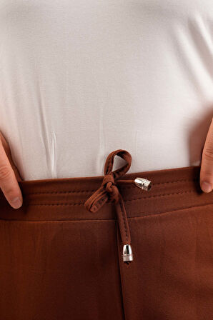 Kadın Dar Kalıp Havuç Pantolon Bel Lastikli Pantolon Kahverengi