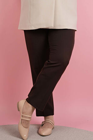 Kadın Dar Kalıp Havuç Pantolon Bel Lastikli Pantolon Koyu Kahverengi