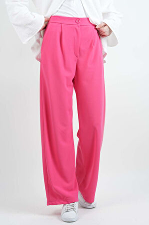 Tesettür Pantolon Double Mira Cepli Palazzo Pantolon Pembe