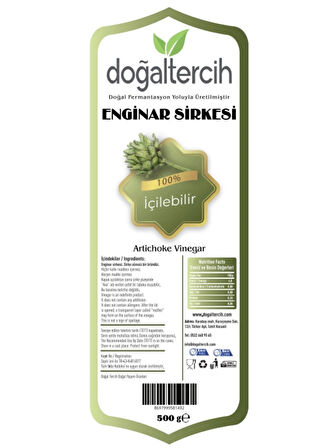 Doğaltercih İçilebilir Doğal Fermantasyon Enginar Sirkesi 500 ML