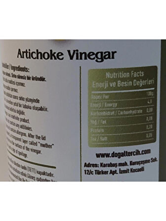 Doğaltercih İçilebilir Doğal Fermantasyon Enginar Sirkesi 500 ML