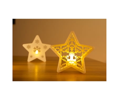 Yılbaşı Temalı Yıldız Mumluk 2 Li Set Led Işıklı Dekoratif Kar Tanesi Mumluk Beyaz