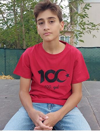 100 Yıl Anı Tişörtü Ayyıldız Baskılı Özel Tasarım Kırmızı