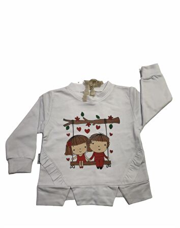 Winimo Sweatshirt Mevsimlik Salıncak ve Aşk Baskılı Beyaz