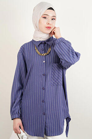 Kadın Gömlek -Kolyeli Rahat Kesim Gömlek Mor