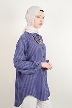 Kadın Gömlek -Kolyeli Rahat Kesim Gömlek Mor