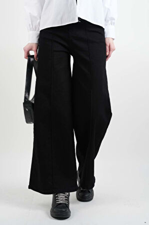 Bayan Bol Paça Kot Pantolon Palazzo Denim Siyah