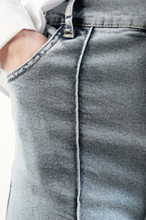 Bayan Bol Paça Kot Pantolon Palazzo Denim Açık Mavi