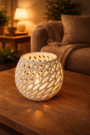 Modern Desenli Led Tealight Mumluk Dekoratif Işık Geçirgen Mumluk Beyaz