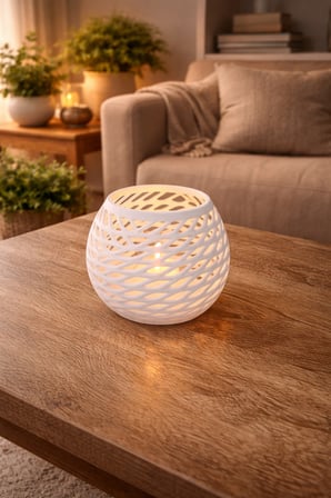 Modern Desenli Led Tealight Mumluk Dekoratif Işık Geçirgen Mumluk Beyaz