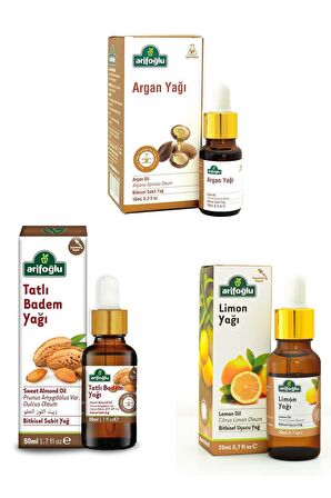 Arifoğlu  Akdeniz Aromaterapi Seti: Argan Yağı 10 ml+ Tatlı Badem Yağı 50 ml+ Limon Yağı 20 ml