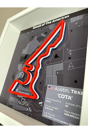 Arvina Atelier 3D Formula 1 Pist Haritası Austin Texas COTA | Çerçeveli Dekoratif Duvar Tablosu