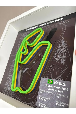 Arvina Atelier 3D Formula 1 Pist Haritası Brazil Autodromo José Carlos Pace | Çerçeveli Tablo