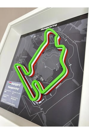 Arvina Atelier 3D Formula 1 Pist Haritası Hungary Hungaroring | Çerçeveli Dekoratif Tablo