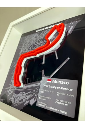Arvina Atelier 3D Formula 1 Pist Haritası Monaco Monte Carlo | Çerçeveli Dekoratif Tablo