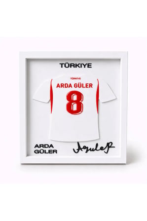 Arvina Atelier Türkiye Milli Takımı Arda Güler 3D Forma Çerçevesi | Ahşap Çerçeve 25 x 25 cm