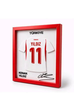 Arvina Atelier Türkiye Milli Takımı Kenan Yıldız 3D Forma Çerçevesi | Ahşap Çerçeve 25 x 25 cm