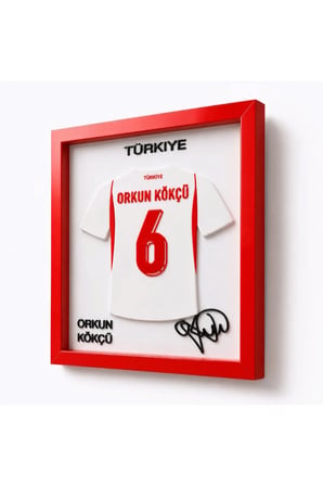 Arvina Atelier Türkiye Milli Takımı Orkun Kökçü 3D Forma Çerçevesi | Ahşap Çerçeve 25 x 25 cm