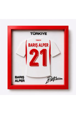 Arvina Atelier Türkiye Milli Takımı Barış Alper Yılmaz 3D Forma Çerçevesi | Ahşap Çerçeve 25 x 25 cm