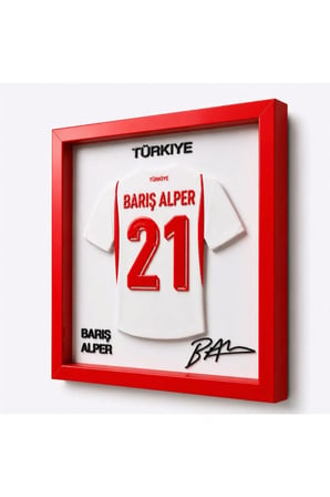 Arvina Atelier Türkiye Milli Takımı Barış Alper Yılmaz 3D Forma Çerçevesi | Ahşap Çerçeve 25 x 25 cm