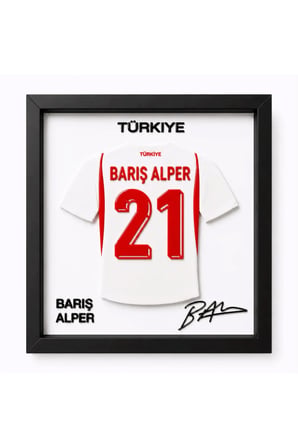 Arvina Atelier Türkiye Milli Takımı Barış Alper Yılmaz 3D Forma Çerçevesi | Ahşap Çerçeve 25 x 25 cm
