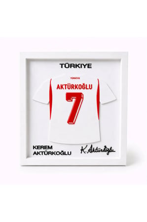 Arvina Atelier Türkiye Milli Takımı Kerem Aktürkoğlu 3D Forma Çerçevesi | Ahşap Çerçeve 25 x 25 cm