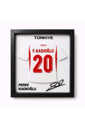 Arvina Atelier Türkiye Milli Takımı Ferdi Kadıoğlu 3D Forma Çerçevesi | Ahşap Çerçeve 25 x 25 cm