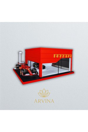 Arvina Atelier Ferrari Büyük Showroom | Koleksiyon Garajı | Parlak Logo | 1:64 Ölçek (Araçlar Dahil Değil)