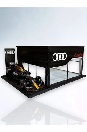 Arvina Atelier Audi Büyük Showroom | Koleksiyon Garajı | Parlak Logo | 1:64 Ölçek (Araçlar Dahil Değil)