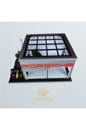 Arvina Atelier Porsche Büyük Showroom | Koleksiyon Garajı | Parlak Logo | 1:64 Ölçek (Araçlar Dahil Değil)