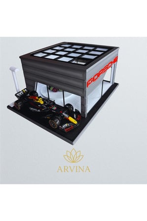Arvina Atelier Porsche Büyük Showroom | Koleksiyon Garajı | Parlak Logo | 1:64 Ölçek (Araçlar Dahil Değil)