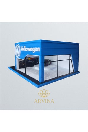 Arvina Atelier Volkswagen Büyük Showroom | Koleksiyon Garajı | Parlak Logo | 1:64 Ölçek (Araçlar Dahil Değil)