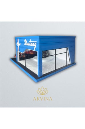 Arvina Atelier Mustang Büyük Showroom | Koleksiyon Garajı | Parlak Logo | 1:64 Ölçek (Araçlar Dahil Değil)