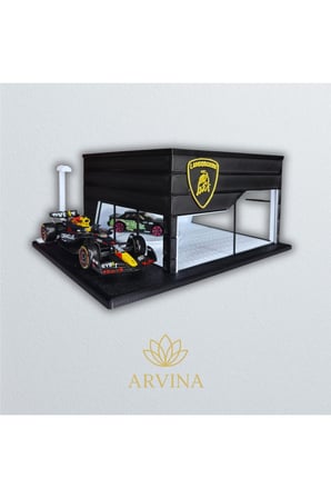 Arvina Atelier Lamborghini Büyük Showroom Koleksiyon Garajı | Parlak Logo | 1:64 Ölçek (Araçlar Dahil Değildir)