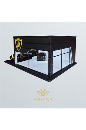 Arvina Atelier Lamborghini Büyük Showroom Koleksiyon Garajı | Parlak Logo | 1:64 Ölçek (Araçlar Dahil Değildir)
