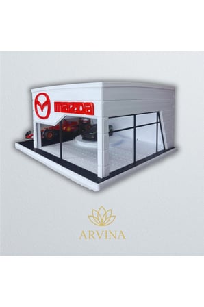 Arvina Atelier Mazda Büyük Showroom | Koleksiyon Garajı | Parlak Logo | 1:64 Ölçek (Araçlar Dahil Değildir)