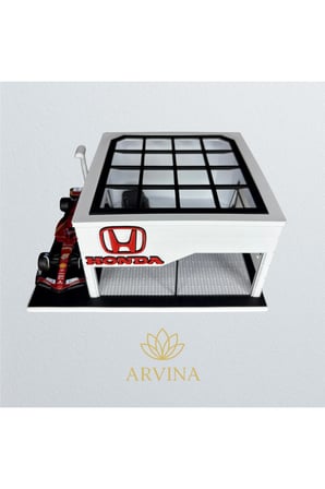 Arvina Atelier Honda Büyük Showroom |Koleksiyon Garajı | Parlak Logo | 1:64 Ölçek (Araçlar Dahil Değildir)