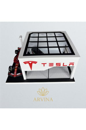 Arvina Atelier Tesla Büyük Showroom | Koleksiyon Garajı | Parlak Logo | 1:64 Ölçek (Araçlar Dahil Değildir)