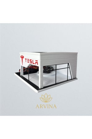Arvina Atelier Tesla Büyük Showroom | Koleksiyon Garajı | Parlak Logo | 1:64 Ölçek (Araçlar Dahil Değildir)