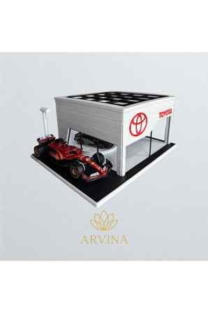 Arvina Atelier Toyota Büyük Showroom | Koleksiyon Garajı | Parlak Logo | 1:64 Ölçek (Araçlar Dahil Değildir)