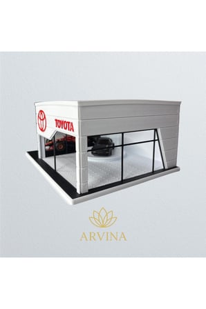 Arvina Atelier Toyota Büyük Showroom | Koleksiyon Garajı | Parlak Logo | 1:64 Ölçek (Araçlar Dahil Değildir)