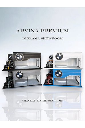 Arvina Atelier BMW Büyük Showroom | Premium 3D Koleksiyon Garajı | Parlak Logo | 1:64 Ölçek (Araçlar Dahil Değil)