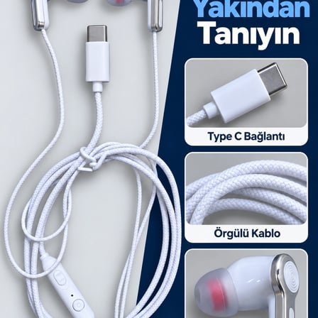 Gümüş Detaylı Silikon Başlıklı Type C Kablolu Kulaklık